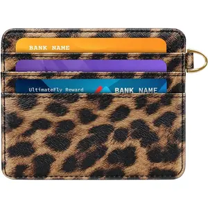 Slim Minimalist Pocket Credit Card Holder Wallet RFID Blocking Lightweight Thin Small Cute Card Cases,Leopard