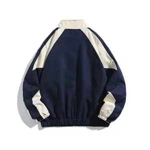 2025 Japanese Retro Color-Block Stand-Collar Jacket for Men – Spring/Autumn Trendy Loose Fit, Collegiate Style, Casual Coat (Couple Matching)