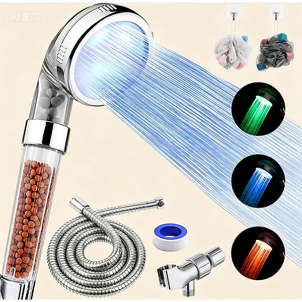 High Pressure Shower Head with Handheld, 3 Temperature Settings Water Saving Filtered Shower Head with Hose Holder, LED Rainfall Showerhead for Dry Hair and Skin, Includes PTFE Tape, Shower Heads, Adjustable