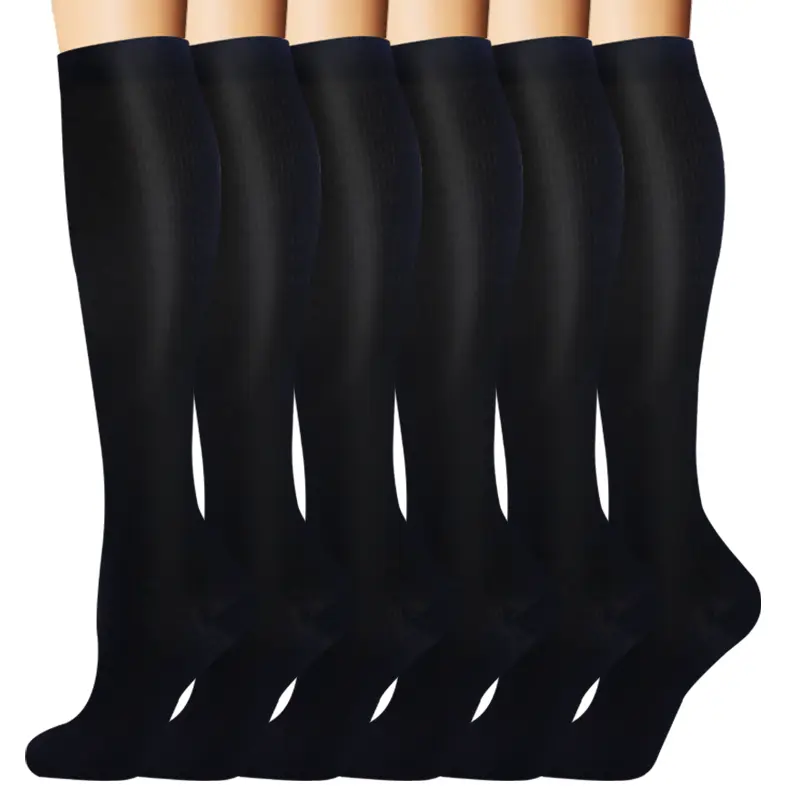 MhzyCaus 6 Pairs Women's Solid Black Compression Calf Socks Airflow Flexible Secure Fit for Jogging Workout Practice Outdoor Training Compression Sock knee-high