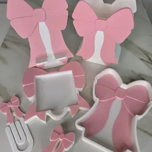3D Printed Pink Bow Pen Holder Phone Stand Post-it Holder Tray Paper Clip & Straw Topper for Desk Organization