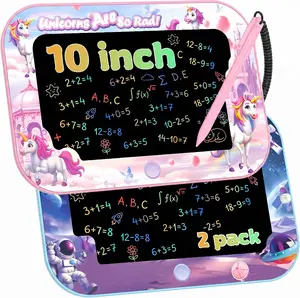 2-Pack 10" Unicorn & Astronaut Digital LCD Writing Practice Tablet, Colorful Tablet Drawing Board with Anti-Lost Lanyards, Portable Mess-Free Travel Toy & Educational Birthday Gift for Toddlers
