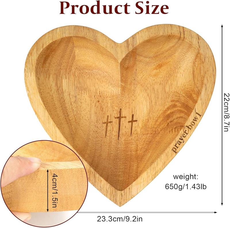 Christian Gifts for Women - Wooden Heart Prayer Bowls Dough Bowl Plates Decor for Table Centerpieces Home Party Wedding Décor with 24 Cards, Canvas Bag, Cross Necklace Mothers Day Gifts Religious Handcrafted vintage