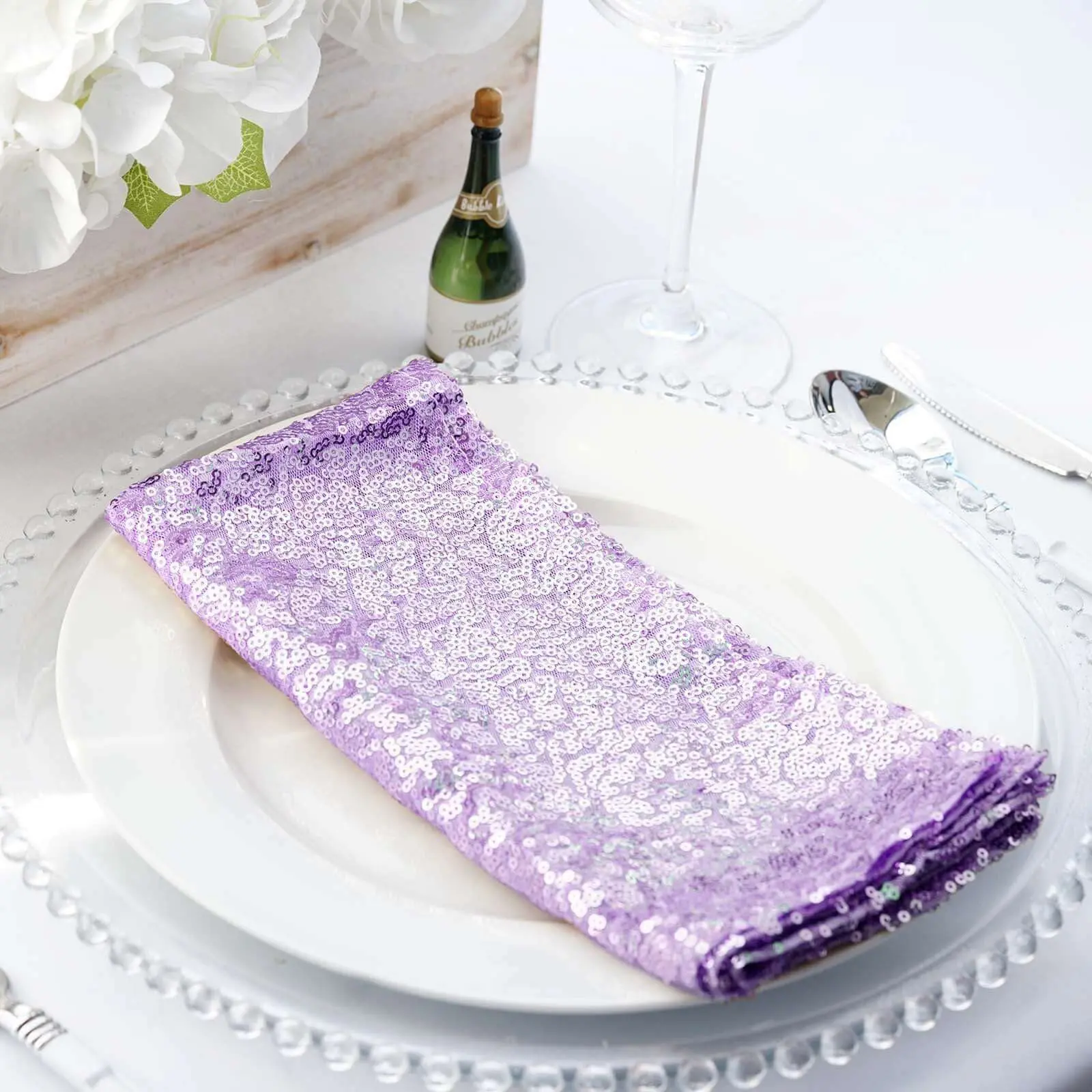 Sequin Fabric Napkin, 20x20in Lavender Lilac - Sparkle Dots Reusable Cloth Napkin for Wedding Party Table, Event Kitchen Tableware