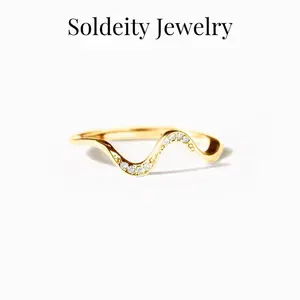 Dainty Minimalist Wave Ring Sterling Silver Cubic Zirconia Sea Wave Stacking Band Jewelry for Women