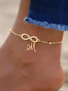 Women's Anklet Chain with Micro Zirconia, Infinity Symbol Initial Letter, Classic Stainless Steel Bead Chain