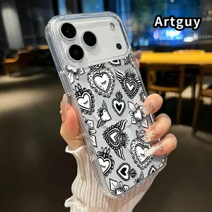 Heart Motif Pattern Magnetic Phone Case for iPhone 17 16  Pro Max Plus 15 14 13 12 11 Air E Non-Yellowing Clear Crystal Drop-proof Slim Silicone Shockproof Transparent Acrylic Large Hole Cover Supports Wireless Charging