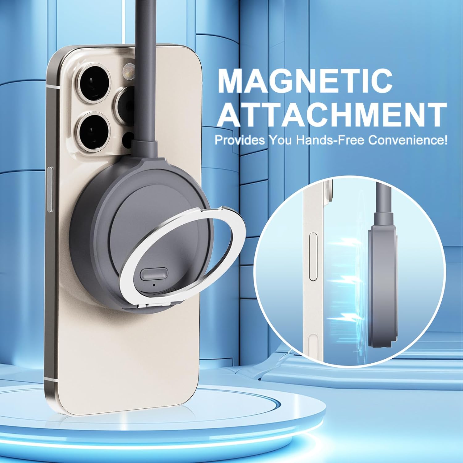 Magnetic Portable Phone Fan, 3 Speed Adjustments, with 2-in-1 Finger Ring for Support and Hanging, USB Mini Handheld Rechargeable Fan for iPhone 16/15/14/13/12Pro Max Series