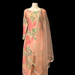 Kurta surreal set peach color full sleeve with sequence and thrdework printed Kurta  Womens Clothe size 38 Comfortable Dress
