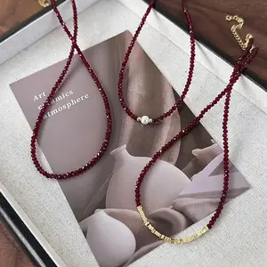 Women's Garnet Stone Necklace, Fashion Jewelry for Party, Daily Clothing Decor, Trendy All-match & Exquisite Jewelry for Birthday Gift, Dainty Necklace