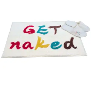 Cute Bath Mat with get naked slipper Cute Bathroom Rugs Non Slip Microfiber Bath Rugs Funny Bathroom Decor for Apartment for Tub and Shower, Machine Washable
