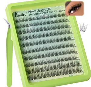 Self Adhesive Eyelashes 10-14mm Natural Self Adhesive Lash Clusters Wispy Press on Lashes No Glue Needed 120Pcs Pre Glued Lashes Clusters Reusable DIY Eyelash Extensions Kit with Tweezers, by Kmilro
