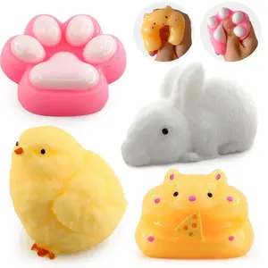 4 Piece Set Soft Sensory Stress Relief Squeezable Toys, Cute Fufu Squishies for Kids and Adults, Party Gifts, Pressure Relief Toy