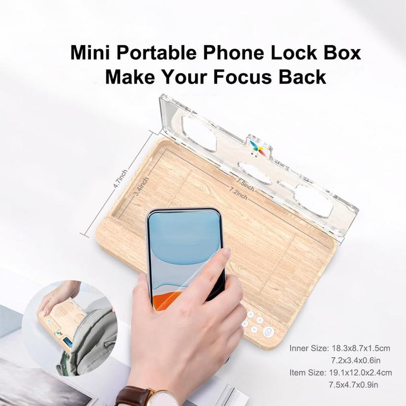 Portable Timed Phone Lock Box for  & Android, Woodgrain Design, 30-Day Auto-Timer, Mini Size, Lightweight, Focus Enhancer for Students & Adults