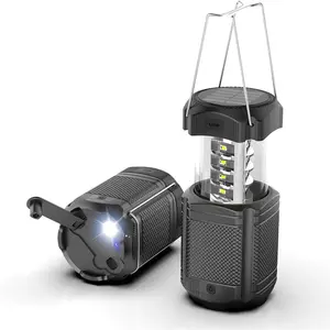 Camping Lantern 5000mAh Solar Hand Crank Telescopic LED Flashlight USB Charger for Power Outages ,Portable Rechargeable   Operated Lanterns Lamp, Camping Gear Accessories (Black)