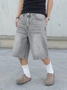 American Vintage Light Blue Denim Shorts, Casual Fitted Style, Drawstring Waist, Pockets, Short Length, Men's Fashion Pants