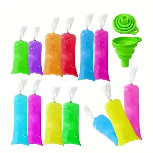 100/200pcs Juice Ice Pop Bags, Summer Kitchen Essential Food Grade Ice Pop Bags, Foldable Funnel DIY Disposable Self-Seal Ice Cream Popsicle Bags