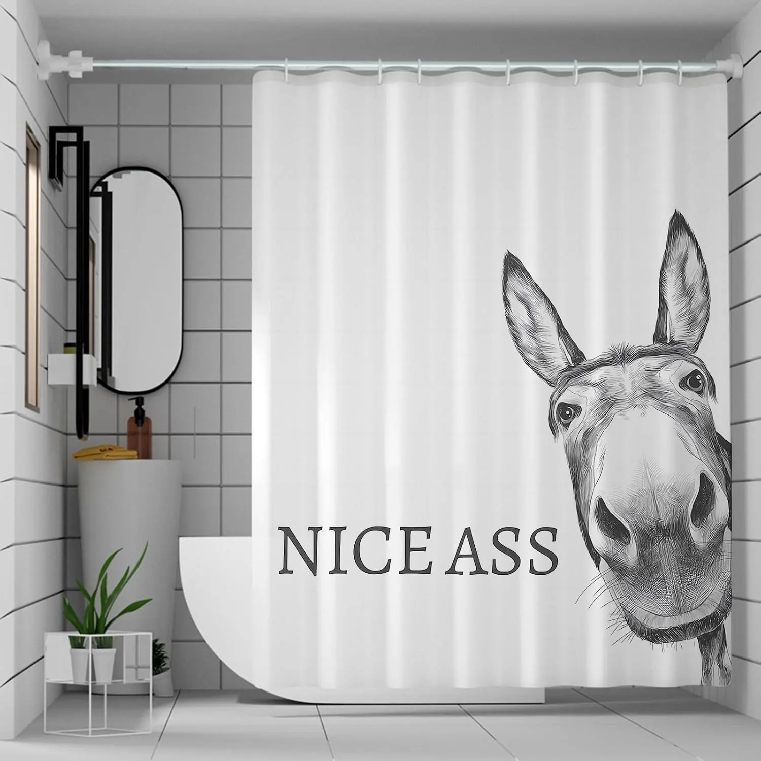 Funny Donkey Shower Curtain Waterproof Fabric Shower Curtain Set Washable Farmhouse Bathroom Decor Bath Curtains with Hooks 72x72 inch (Donkey) Home Goods Plastic