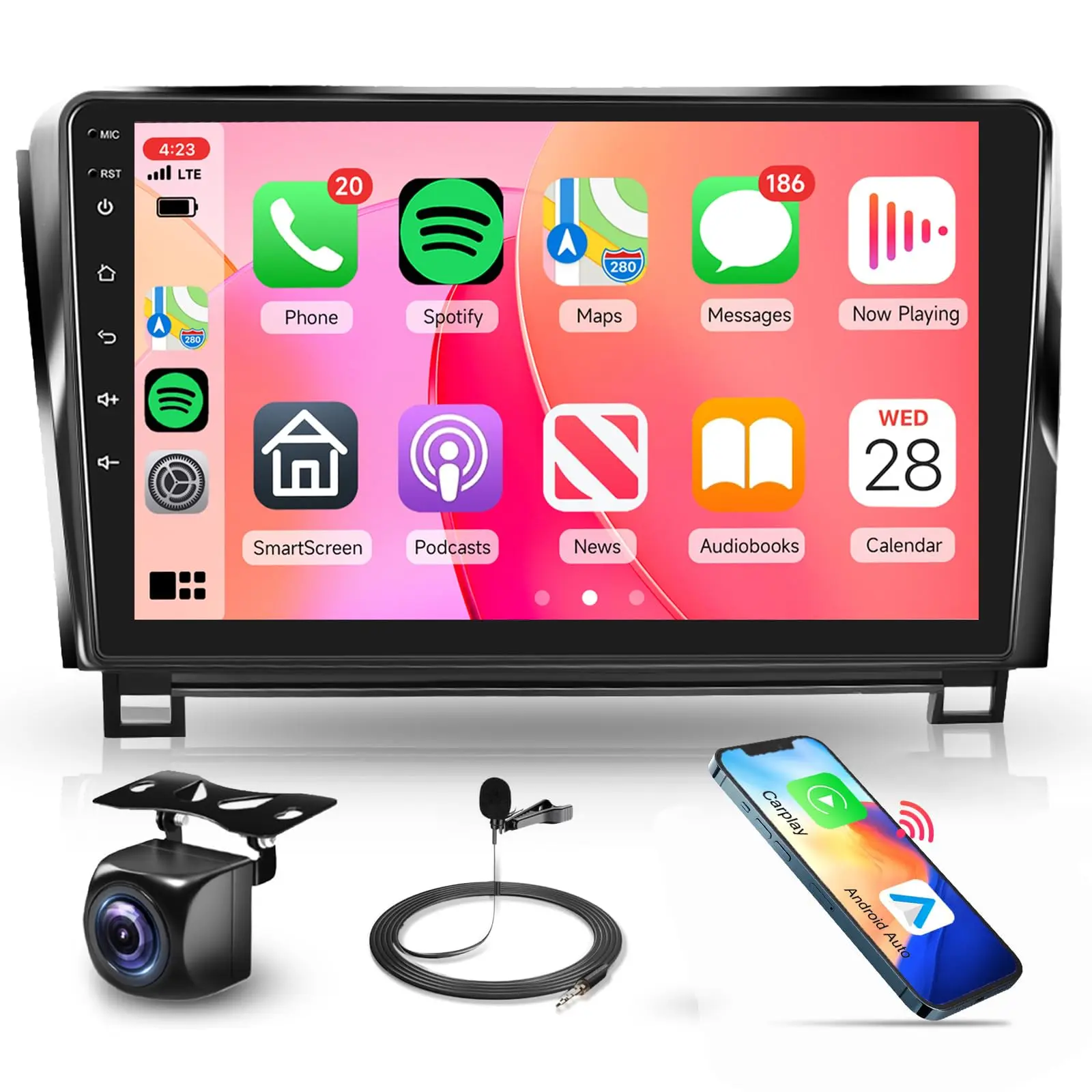 [2G+64G] Car Radio Stereo for Toyota Tundra 2007 2008 2009 2010 2011 2012 2013, Wireless CarPlay Android Auto, 10.1'' 2.5D Touchscreen Stereo, GPS WiFi, Bluetooth Radio Backup Camera, FM/RDS/EQ/SWC, Car Video Player, 10.1'' Touchscreen