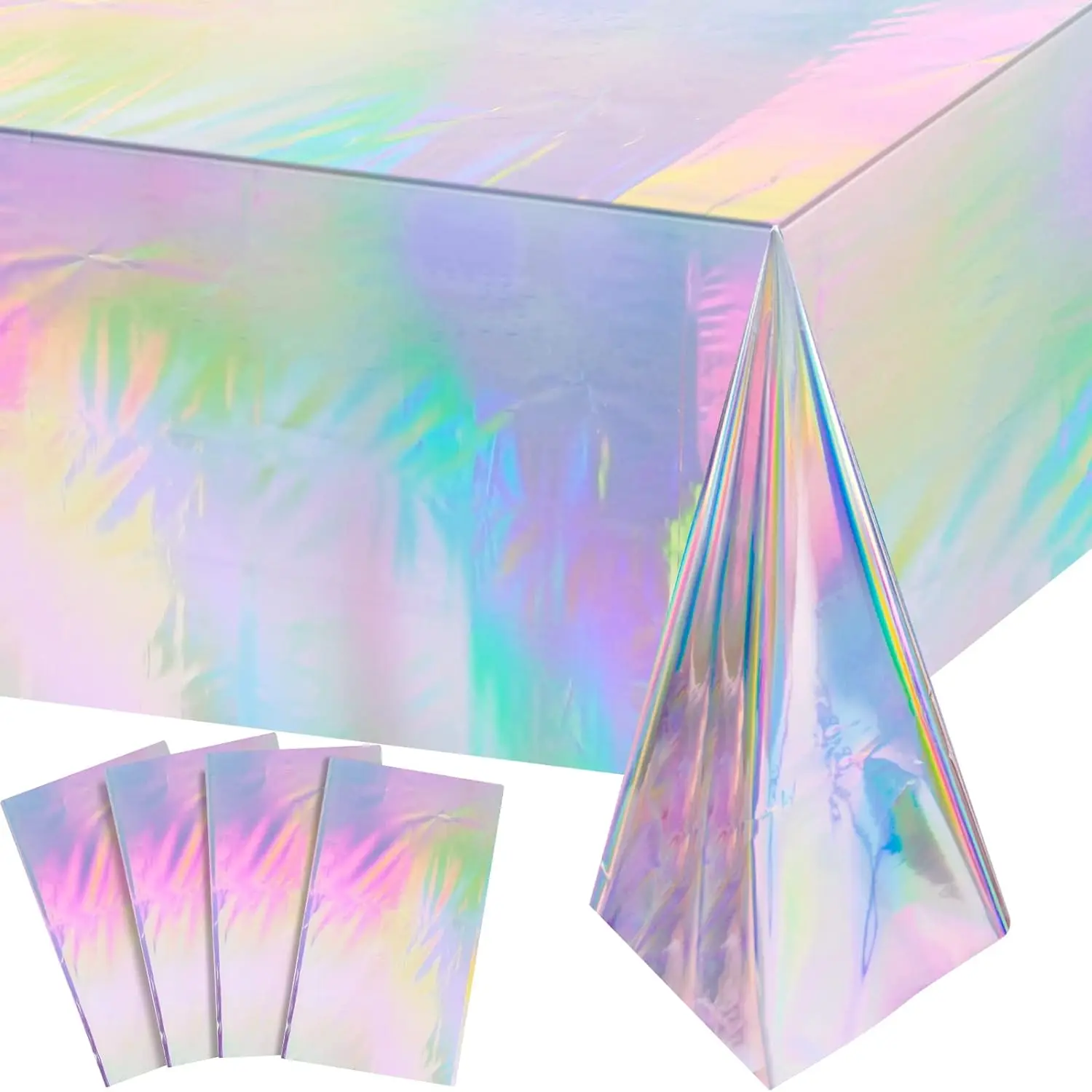 4 Pack Iridescent Plastic Tablecloths Shiny Disposable Laser Rectangle Table Covers Holographic Foil Tablecloth Iridescent Party Decoration