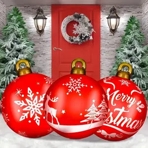 3 Giant Inflatable Christmas Balls 24 Inches PVC Decorations, Large Holiday Outdoor Yard Decor, Festive Snowflake Design