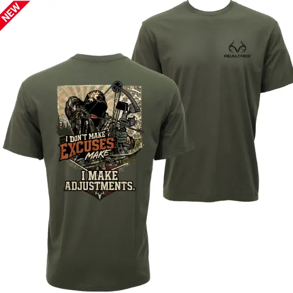 Compound Bow Hunting T-Shirt, Archery Hunter Shirt, Whitetail Deer Back Print, Bow Setup Graphic, Don't Make Excuses Make Adjustments Design, Gift For Men Women