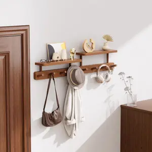 Wall Mounted Coat Rack with Shelf & 6 Hooks, Wall Mount Design, Versatile Key Holder for Bathroom, Entryway, Bedroom, and Living Room Decor, Home Organizer