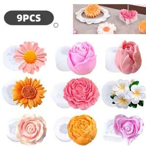 9 pieces rose and tulip flower candle molds, made of silicone material | Durable and easy to clean, with floral patterns, suitable for candle making, beeswax making, resin handicrafts, etc.