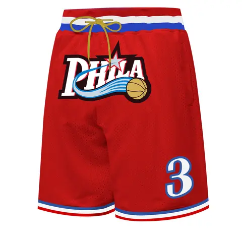 Men's 3 Red Vintage Embroidered Zipper Basketball Jersey Athletic Shorts, Casual Fitted Training Pants, Spring & Fall Sports Wear, Moderate Fabric Thickness, Athleisure Shorts, Athletic Bottoms, Gymwear, Sportswear, Sports Clothing