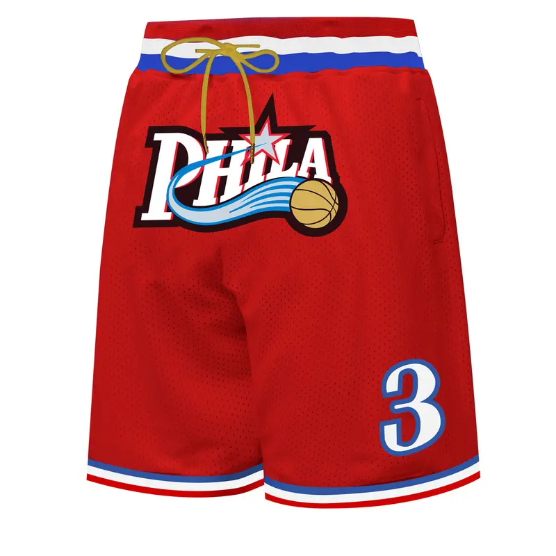 Men's 3 Red Vintage Embroidered Zipper Basketball Jersey Athletic Shorts, Casual Fitted Training Pants, Spring & Fall Sports Wear, Moderate Fabric Thickness, Athleisure Shorts, Athletic Bottoms, Gymwear, Sportswear, Sports Clothing