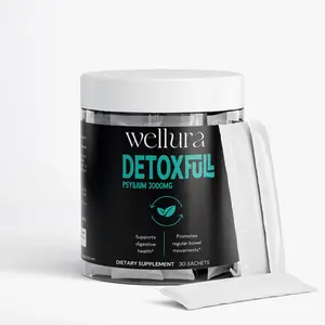 Wellura Detoxfull 3000mg Psyllium - Colon Cleanser for Digestive Health & Regular Bowel Movements - 30 Sachets - Natural Fiber Supplement Healthcare Dietary