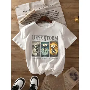Women's Fourth Wing Themed T-Shirt - Short Sleeve Crew Neck Casual Summer Top with Wing & Emblem Print, Machine Washable Blouse for Casual Attire & Themed Events
