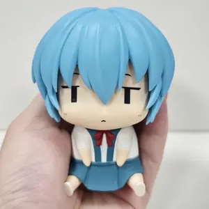 Rei Ayanami Q Version Sitting Figure, Cute Chibi Evangelion Anime PVC Collectible Statue, 10cm Mini Desk Decor Toy Gift