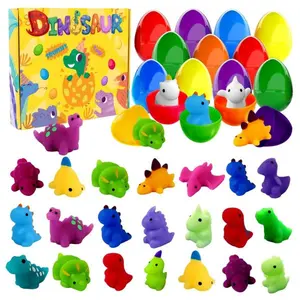 24PCS Dinosaur Squishy Prefilled Easter Eggs for Kids Mochi Squishy Stress Relief Toys Easter Basket Stuffers Egg Hunt Party Favors