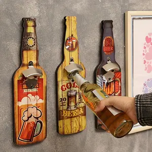 Wall-mounted wooden bottle openers - unique restaurant and bar decorations for catering services, Bottle Shape Opener