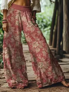 Women's Floral Print Casual Long Pants, Comfortable Breathable Fabric, Ideal for Vacation, Home, Daily Wear, Suitable for Spring, Summer, Fall