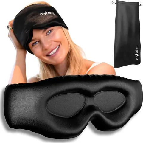 MyHalos 3D Mulberry Silk Sleep Mask – Blackout Contoured Eye Mask for Pressure-Free Sleep, Travel & Side Sleepers (Women & Men) Lightweight