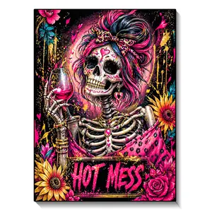 Pink Skeleton Diamond Painting Kit,Funny Skull rhinestone Diamond Art Kit for Adults