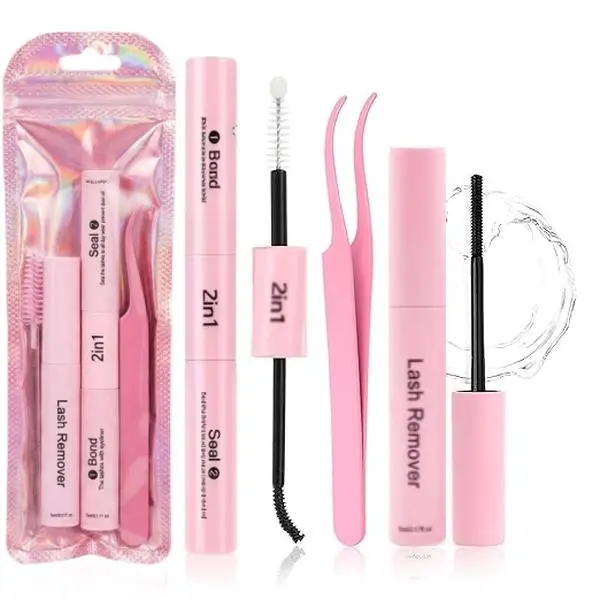 SOSIAYCICI Waterproof Bond and Seal 4 in 1 Long Lasting Cluster Lash Glue Tool Kit for DIY Eyelash Extensions Waterproof Strong Hold Cluster Lash Glue & Seal Waterproof with Removers | Tweezers for Beginners