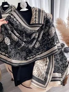 Women's Paisley Print Tassel Decor Scarf, Casual Soft Warm Shawl for Fall & Winter, Fashion Accessories for Daily Wear