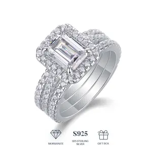 [AGrace Jewelry] Lab-Created Moissanite Ring, Emerald Cut, D Color, VVS Clarity, Brilliant Sparkle, S925 Sterling Silver, Skin-Friendly & Comfortable, Ideal for Wedding/Engagement/Birthday Gift/Anniversary/Party/Date/Daily Wear, Style No. R13775