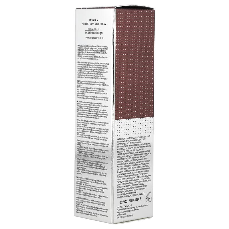 Missha M Perfect Cover B.B Cream, SPF 42 PA+++, No. 23 Natural Beige, 1.69 fl oz (50 ml)