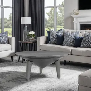 Venus 28" Round Coffee Table | 3 Tapered Legs Modern Design | Gray Mango Wood by The Urban Port