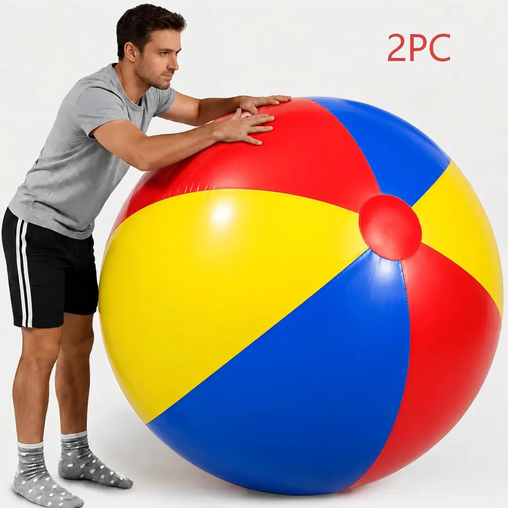 2 extra-large inflatable balls, reusable, perfect for beach fun, pool parties, and playground activities, made from durable PVC material