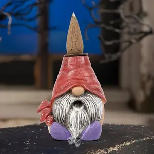 Enchanted Red Hat Goblin Backflow Incense Burner - Resin Crafted Elf Statue for Home Decor, Perfect for Yoga Studio & Spa Ambiance