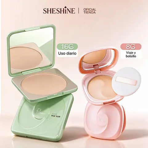 SHESHINE Compact Powder High Coverage 12H Oil Control Waterproof Face Makeup for All Skin Types, Matte Finish, Sweat-Resistant, Talc-Free Formula, Blurs Pores, 8 Tones, Large Capacity