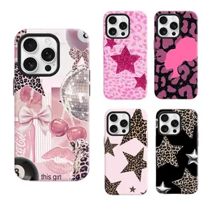 Y2K Pink Leopard Star Barbiecore Phone Case For iPhone17 16 15 14 13 12 11 Pro Max Plus Air Samsung S21 22 23 24 25 26  A13 14 15 25 34 35 52 53 54 55 Plus Ultra Fe Edge Trendy Protective Cover