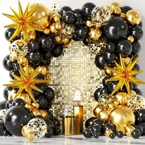 145 Pcs Black Gold Confetti Star Foil Balloons Arch kit