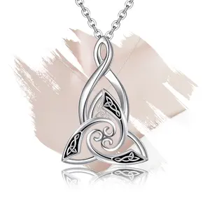 Sterling Silver Celtic Knot Witches Necklace for Women, Commemorative Trinity Knot Triquetra Pendant, Irish Celtic Jewelry Gifts for St. Patrick’s Day, Mother’s Day, Christmas anniversary