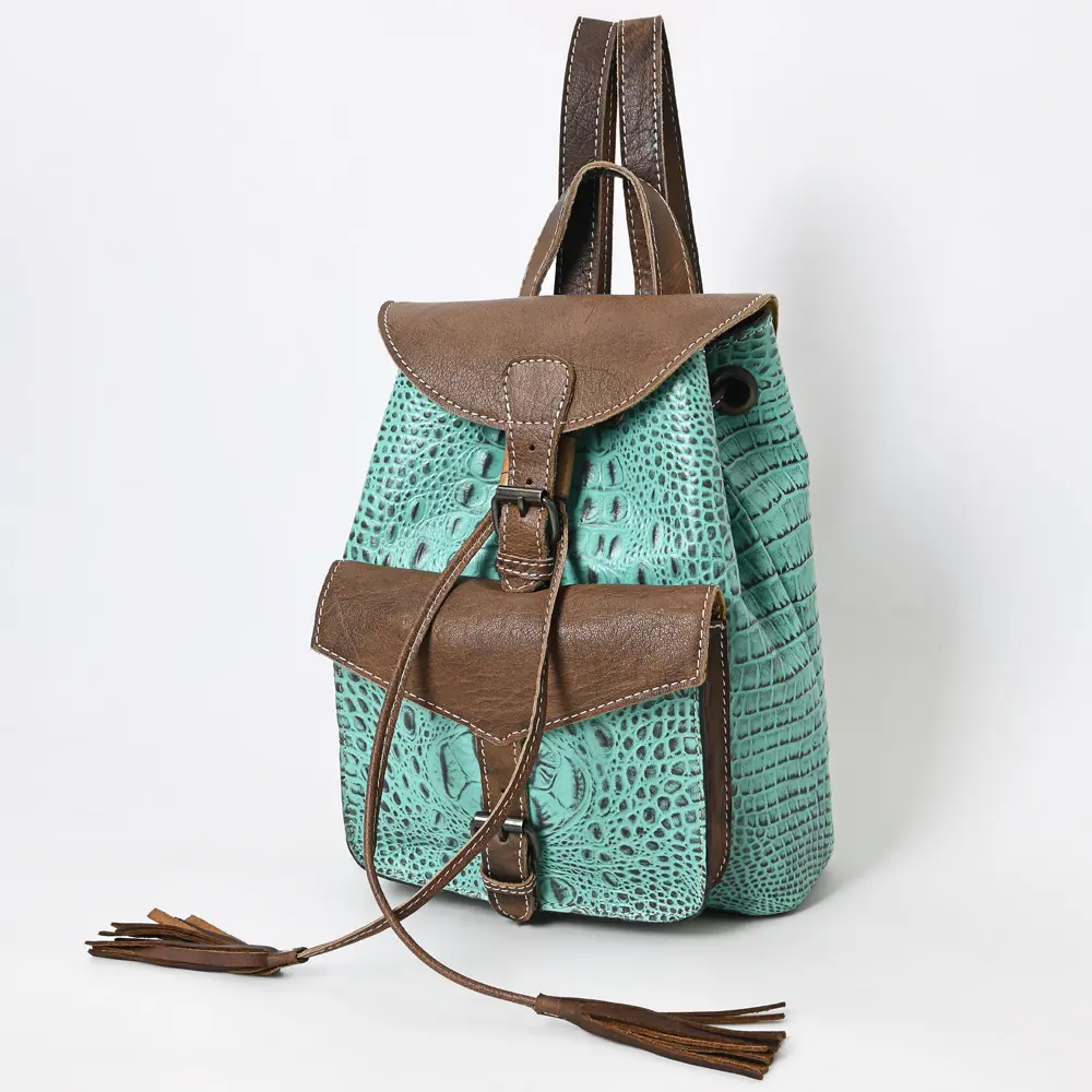 American Darling Western Backpack, Crocodile Embossed Full Grain Genuine Leather, Eco-Friendly Handcrafted Rucksack